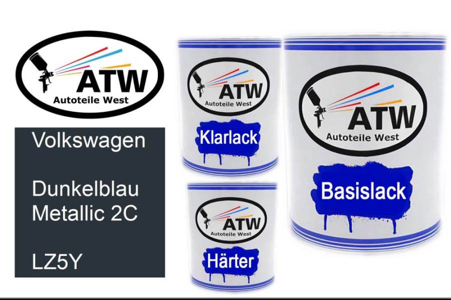 Volkswagen, Dunkelblau Metallic 2C, LZ5Y: 1L Lackdose + 1L Klarlack + 500ml Härter - Set, von ATW Autoteile West.